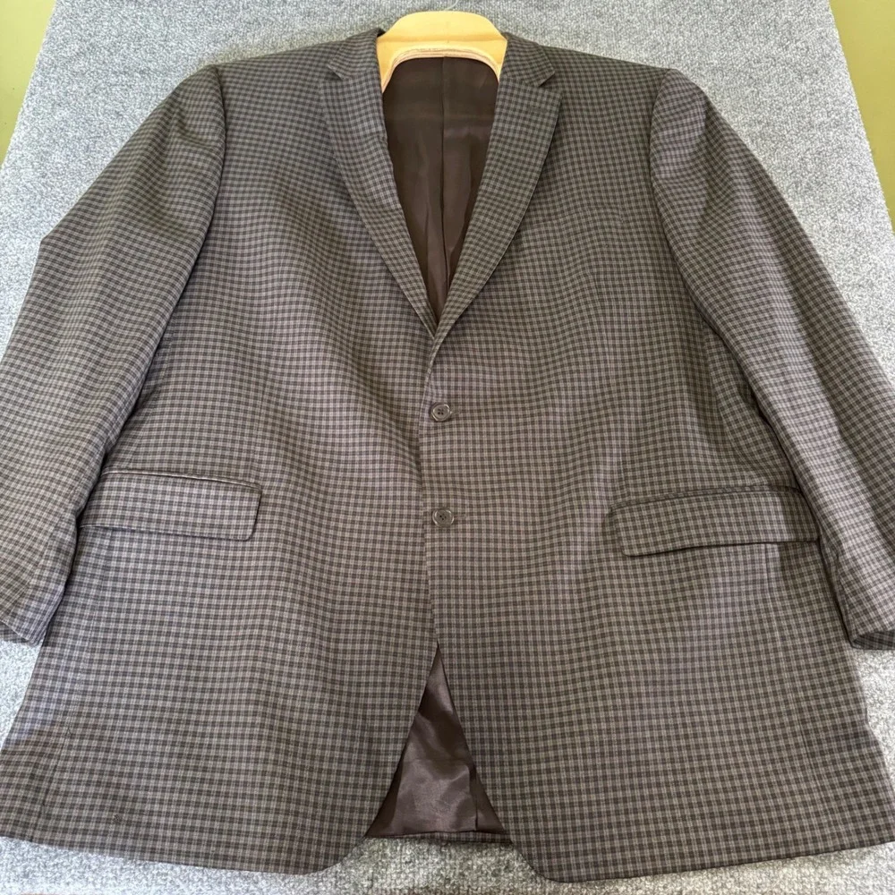 Peter Millar Blazer Mens 50XL Two Button Sport Coat Wool Check Brown Grey Luxury